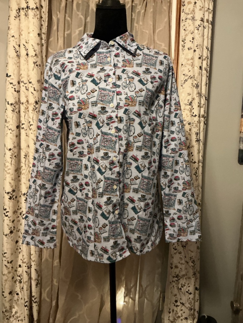 Talbots Light Blue Travel-Print  Button-Down Shirt